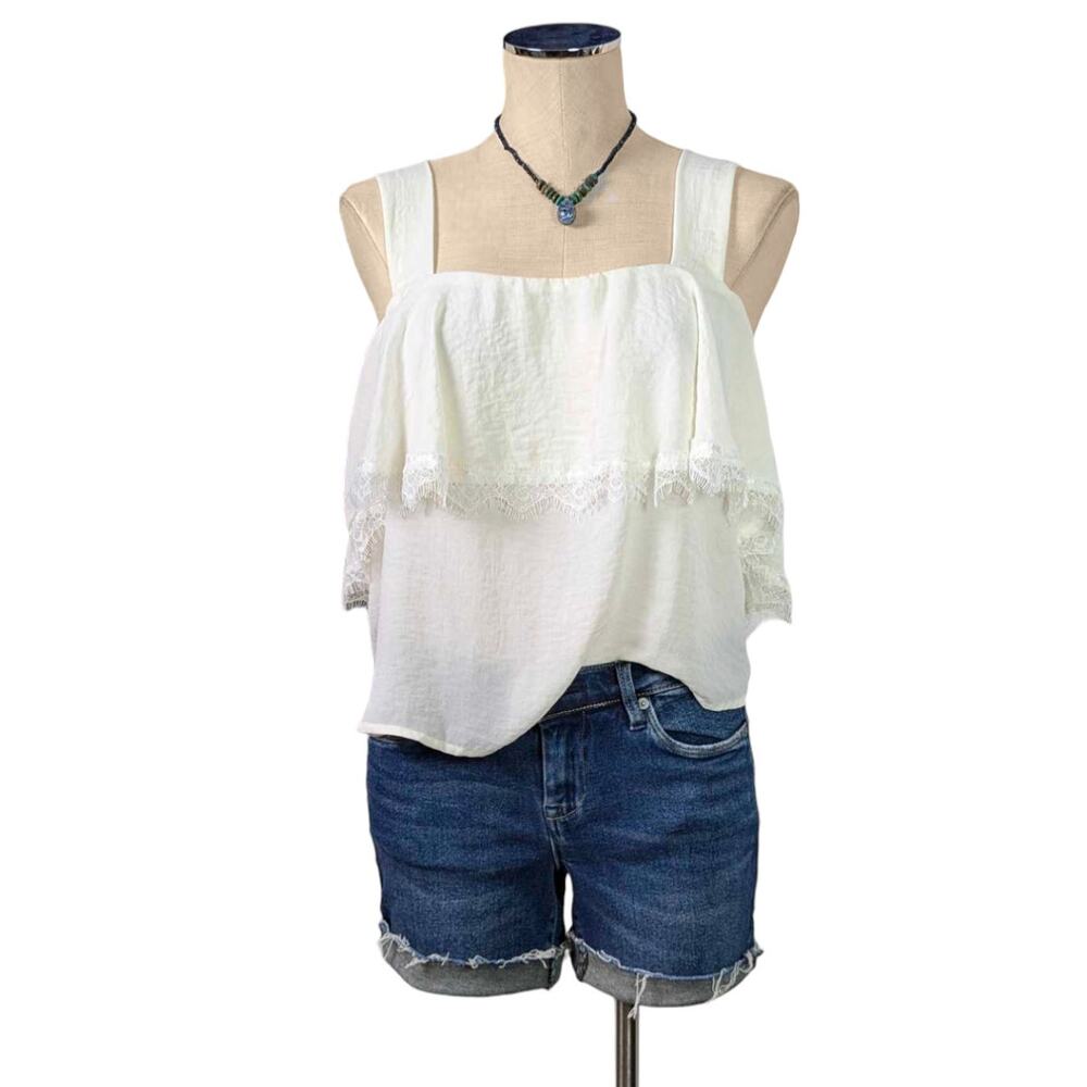CAD Off white Lace trim layered tank top NEW Nordstrom L